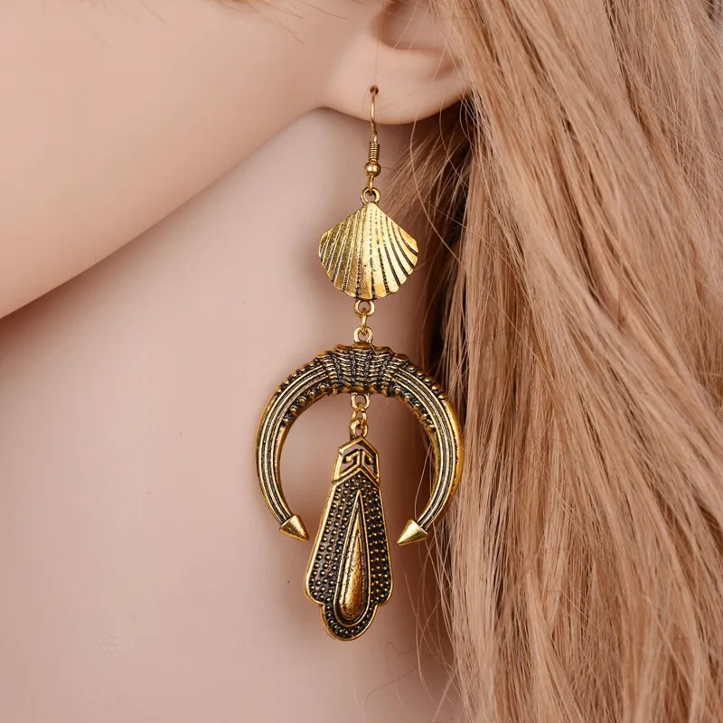 SexeMara Ethnic Jewelry Vintage Earrings For Women Geometric Metal Shell Pendant Drop Online Shopping India | Украшения и