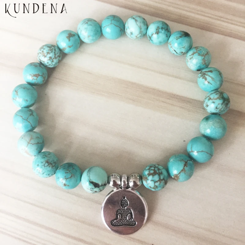 Браслет с подвесками Йога Будда Лотос мужские натуральные бирюзовые буддийские
