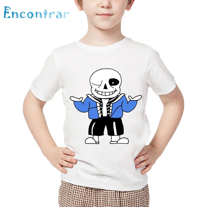 Детская футболка с дизайном Skull Brother Undertale Sans детские летние белые топы для мальчиков и девочек, забавная футболка с героями мультфильмов HKP2405 - Цвет: white-A