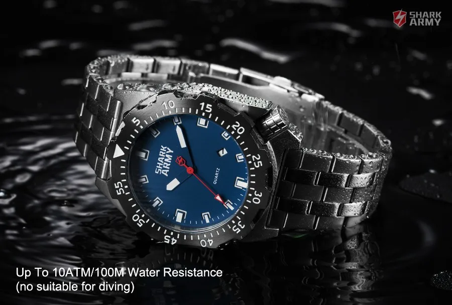 Army Shark, Топ бренд, мужские часы, светящиеся, 10 АТМ, водонепроницаемые, синие, для серфинга, военные, полностью Стальные кварцевые спортивные наручные часы/SAW188