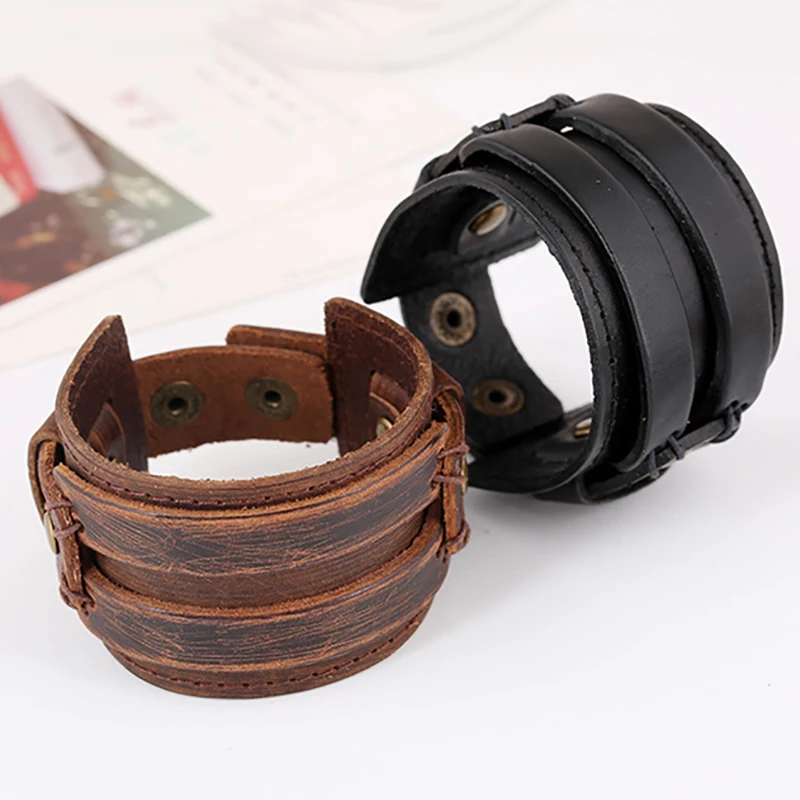 Naiveroo, Ретро стиль, широкие манжеты, кожаный мужской браслет, панк-рок, ювелирное изделие, яловая кожа, браслет и браслет, мужские ювелирные браслеты