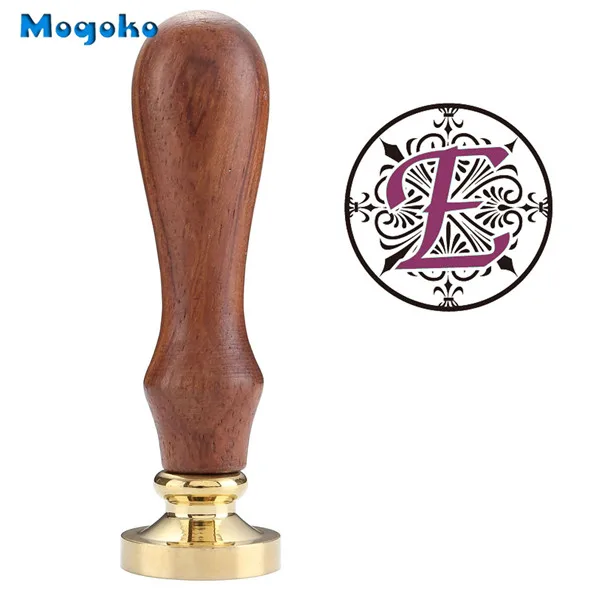 Pattern E Mogoko 1x винтажная деревянная ручка Ирисы буквы Алфавит воск значок печать воск 26 букв A-Z Скрапбукинг Декор - Цвет: Pattern E