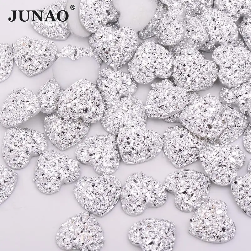 Silver JUNAO 12 мм Розовый AB Блестящий Кристалл Стразы в форме сердца Смола аппликация с плоской задней частью драгоценные камни скрапбукинговые бусины не Швейные Стразы поделки своими руками - Цвет: Silver