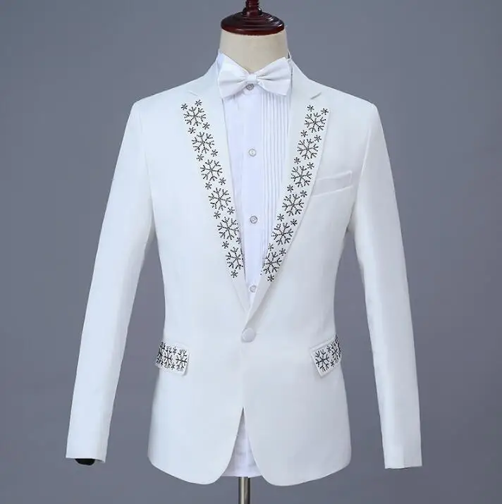 

2020 new arrival slim men Sequin suit set with pants mens wedding suits singer stage white formal dress men's groom suit + pant