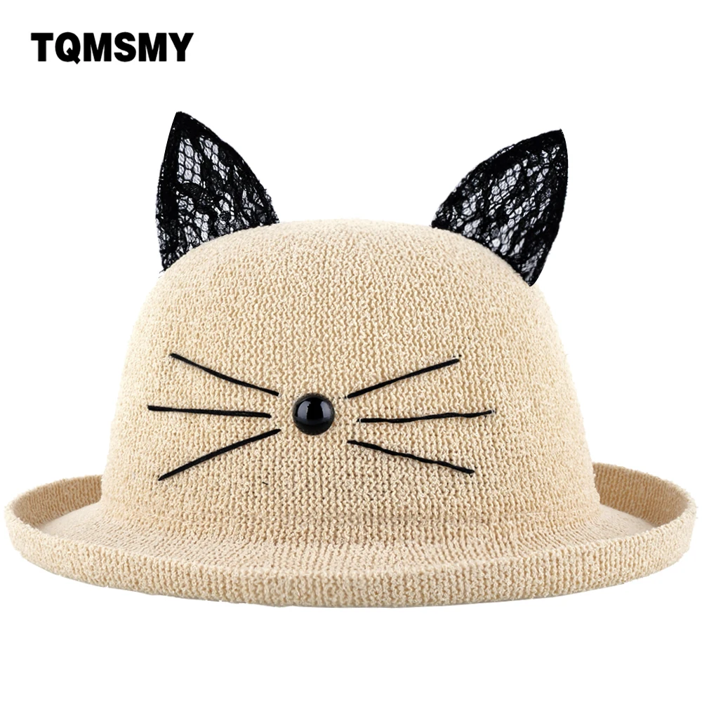 TQMSMY 2018 женская соломенная шляпа с котом летняя кружевная кошачьими ушками