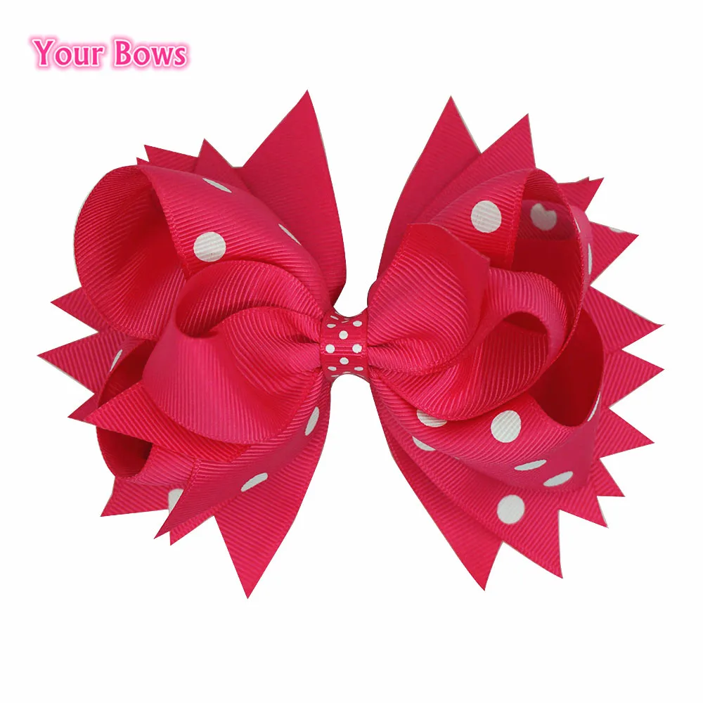 Ваши банты 1 шт. 5 дюйма шокирующий розовый бант для волос в горошек Полиэстеровая