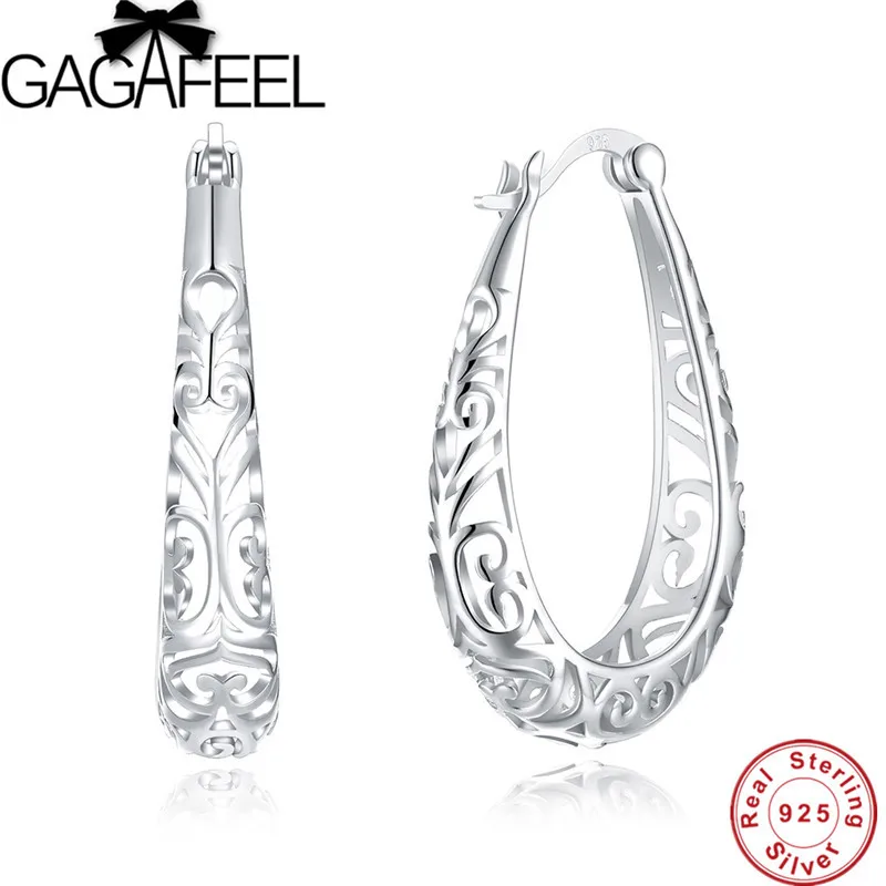 Платиновое покрытие GAGAFEEL Лидер продаж полые большие серьги-кольца для женщин Женский простой дизайн 925 пробы серебро Brinco ювелирные изделия - Окраска металла: Платиновое покрытие