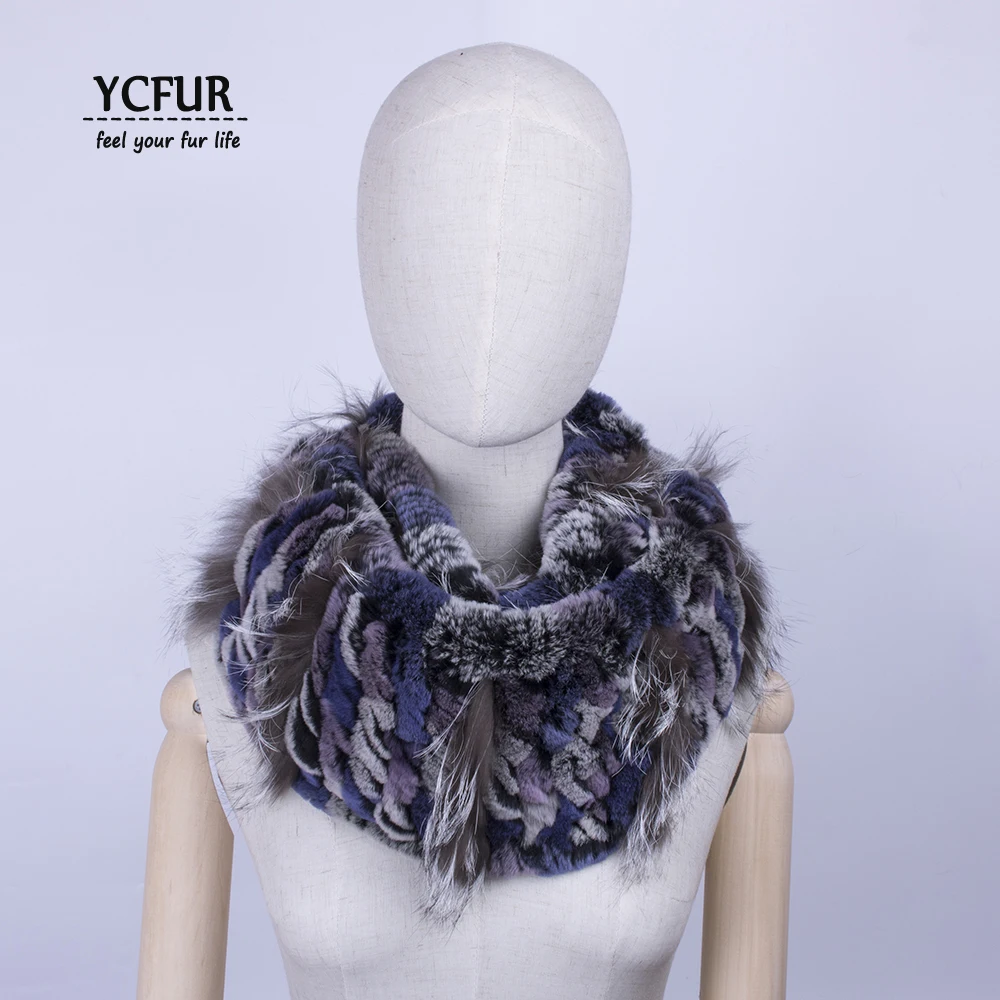 

YCFUR Women Scarves Shawls Winter Brand Design Real Rex Rabbit Fur Ring Scarf Female Winter Neck Warmer Wraps Scarves for Ladies