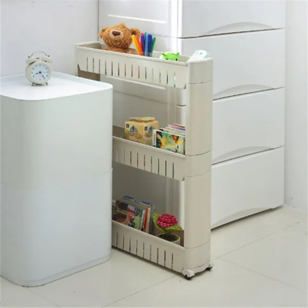 3 layers Gray Передвижной пластиковый стеллаж для хранения межпространств, шкаф для хранения холодильника с роликовыми полками, кухонные коляски для ванной комнаты, Интервальная полка - Цвет: 3 layers Gray