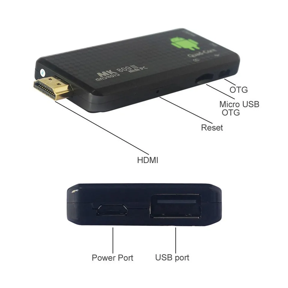Мини ТВ палка DLAN ключ StickAndroid 4 PC четырехъядерный Rockchip RK3188T 2G/8G Wifi Медиаплеер MK809III