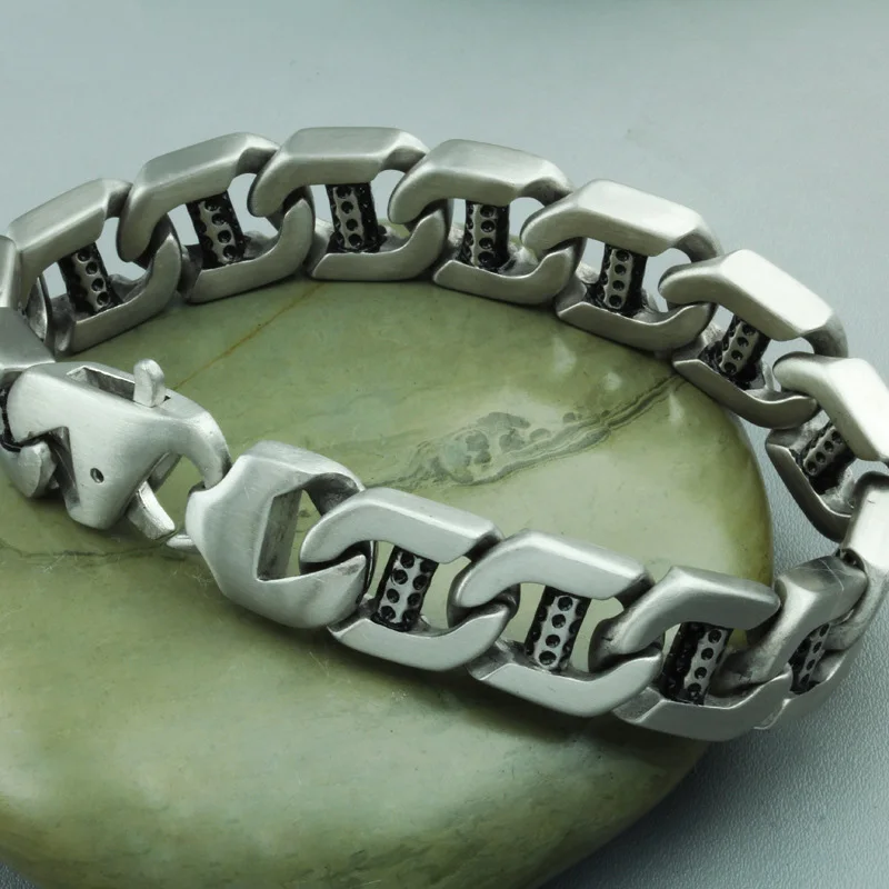 Браслет мужской модный в стиле хип хоп серебристый из нержавеющей стали 15м9