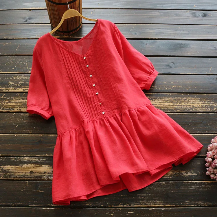 Женская плиссированная рубашка с коротким рукавом однотонная Свободная