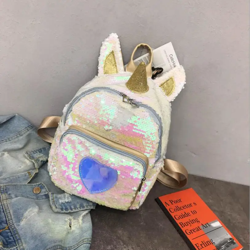 2019 Hot Sale Children's personality sequins backpack unicorn girls schoolbags leisure travel gold silver | Багаж и сумки