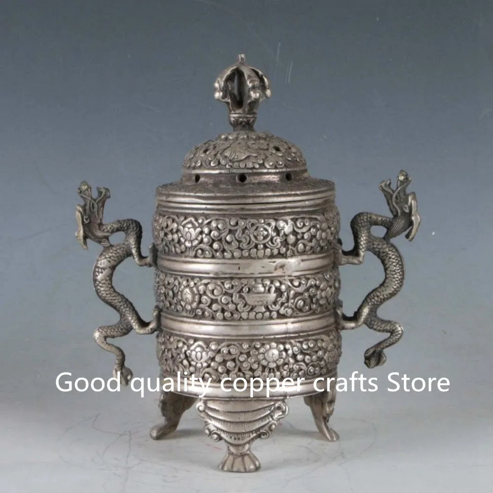 

Chinese Exquisite white copper Dragon Incense Burner