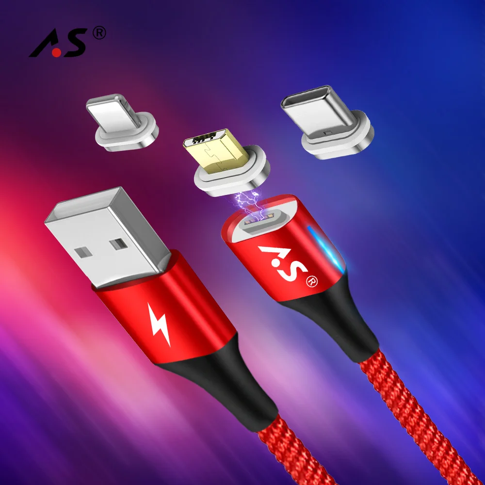 A.S Новый светодиодный магнитный USB кабель для iPhone Micro C магнитное быстрое зарядное