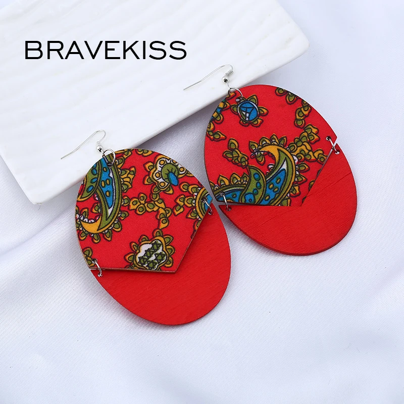 Bravekiss Винтаж Овальный Серьги модная длинная куртка с секциями из дерева Длинные