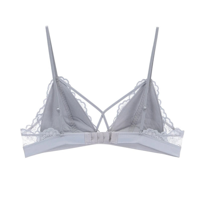 Сексуальное Кружевное тонкое хлопковое треугольное нижнее белье с открытой чашечкой, комплект с бюстгальтером, с перекрестными бретелями, беспроводная маленькая грудь для девочек, комплект кружевного нижнего белья, женское нижнее белье