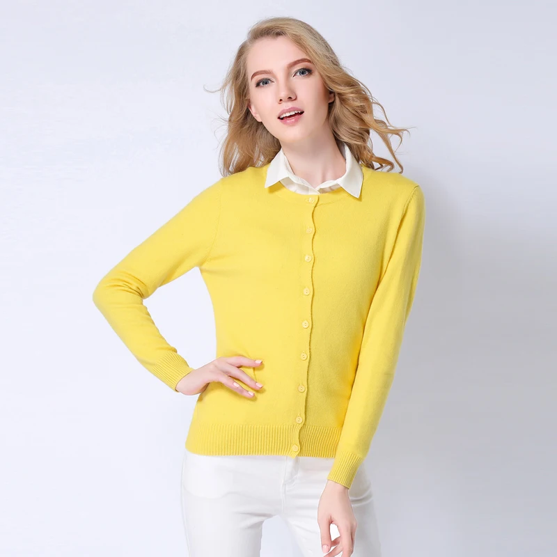 Ladies 2016 New Fashion Long Sleeve Cashmere Cardigan For Women Spring Autumn Knitted Crewneck Slim Sweater Female Tops |