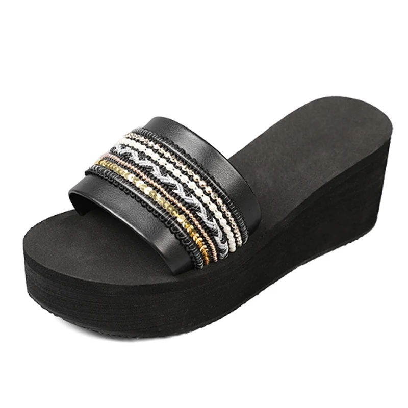 2019 г. новые женские летние пляжные шлепанцы на платформе без шнуровки красная