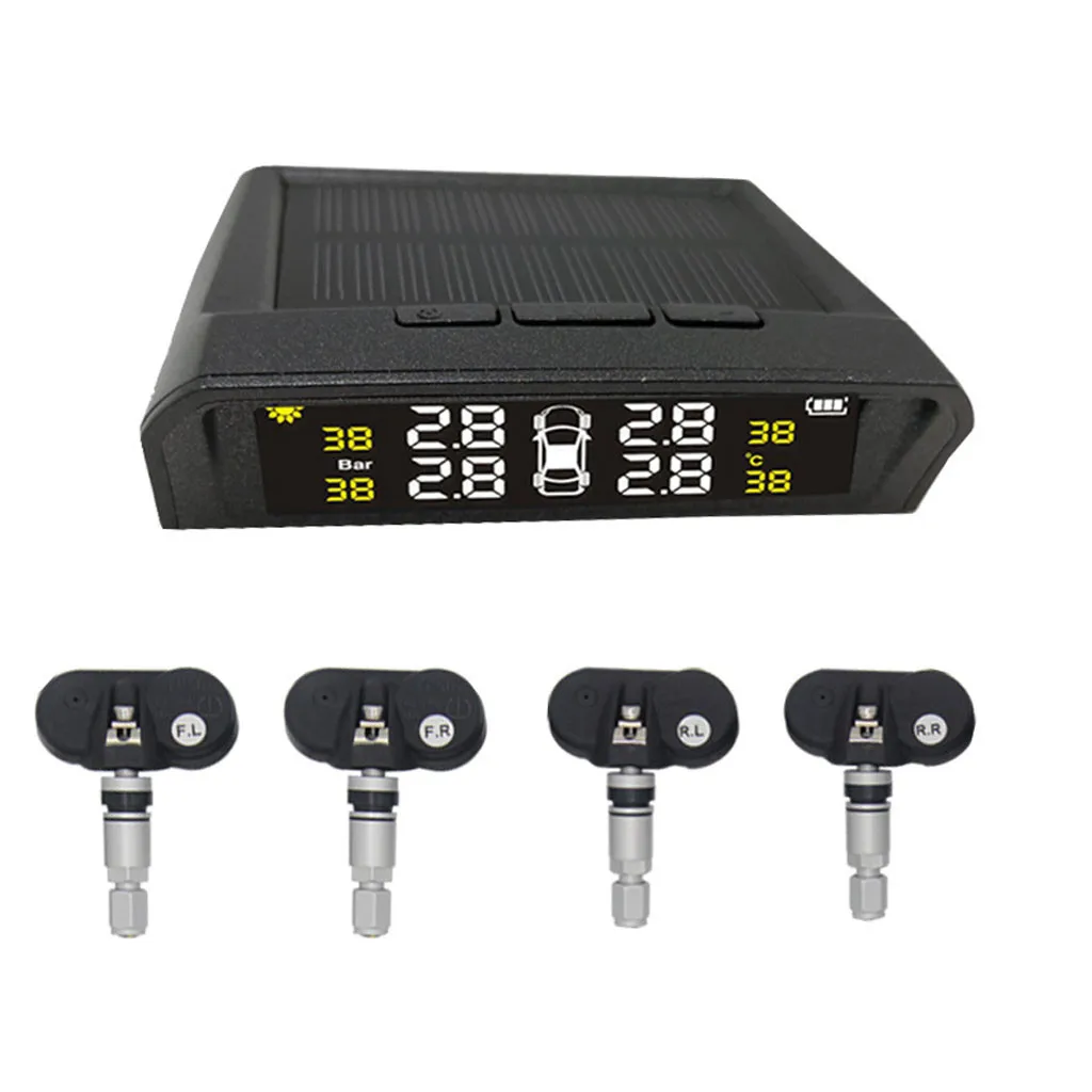 Черный Автомобиль TPMS давление в шинах Солнечный открытый беспроводной детектор 4 датчика детектор в режиме реального времени мониторинг солнечной энергии/USB зарядка - Цвет: Черный
