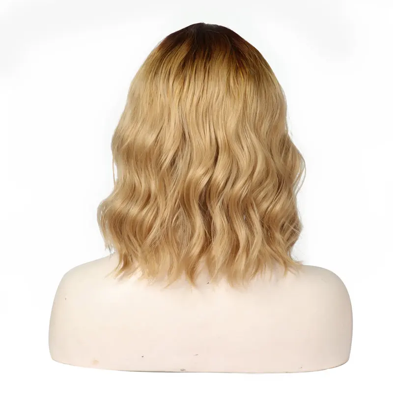 Brown Blonde ValenWigs 16 дюймов эффектом деграде(переход от темного к коричневый блонд парики для черный/белый Для женщин средняя часть натуральные волнистые волосы синтетический парик ежедневные вечерние Косплэй - Цвет: Brown Blonde