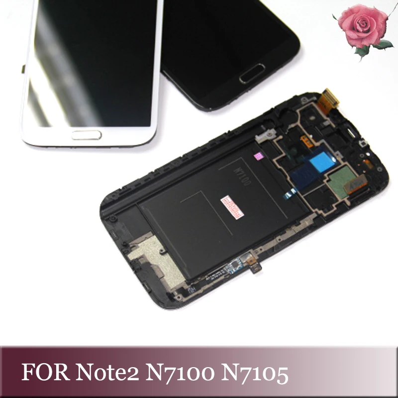 Для Samsung N7100 note 2 ЖК-экран дигитайзер Note2 N7105 сенсорный экран + рамка Главная Кнопка |