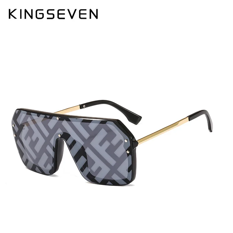 KINGSEVEN, ретро Квадратные Солнцезащитные очки для женщин, фирменный дизайн, металлическая оправа, негабаритные солнцезащитные очки, модные женские градиентные оттенки - Цвет линз: C02