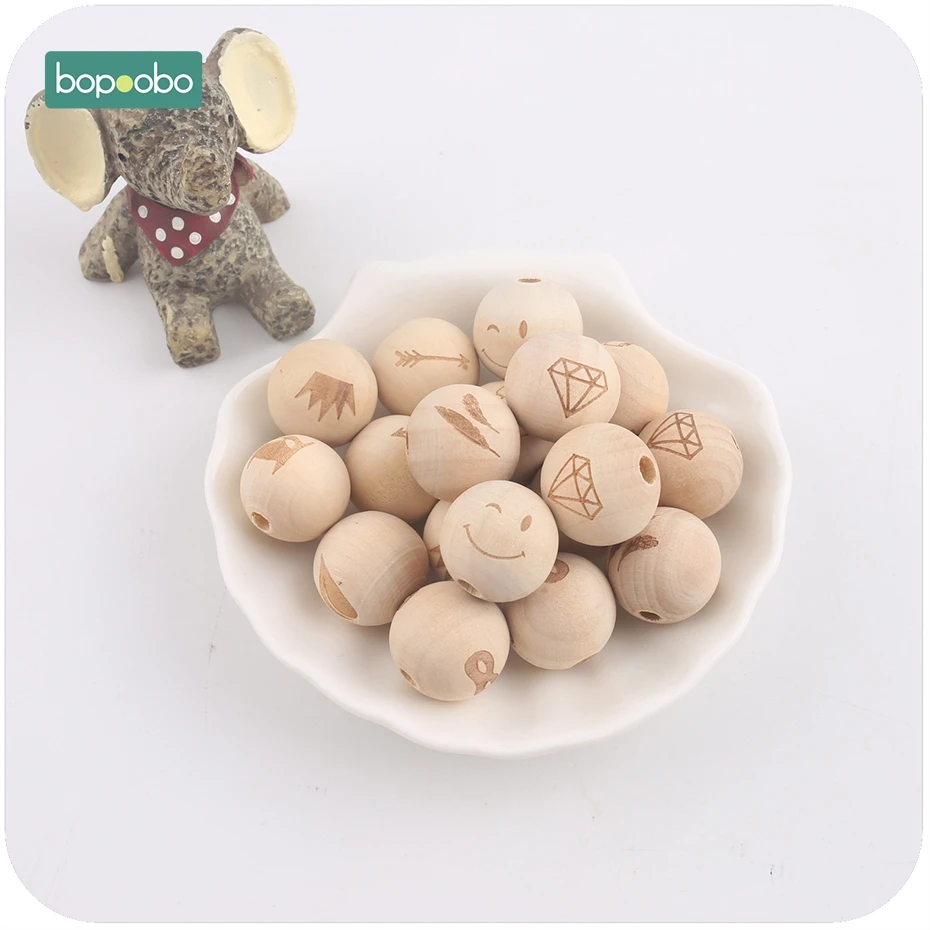 Bopoobo 10 шт. деревянные игрушки печать бусины DIY аксессуары для ожерелья декоративные Фитинги Аксессуары для прорезывания зубов детский Прорезыватель 20 мм