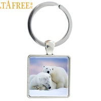 tafree cute polar bear pendant women men jewelry key chain ring holder souvenir for gift square design the best friend gift e307