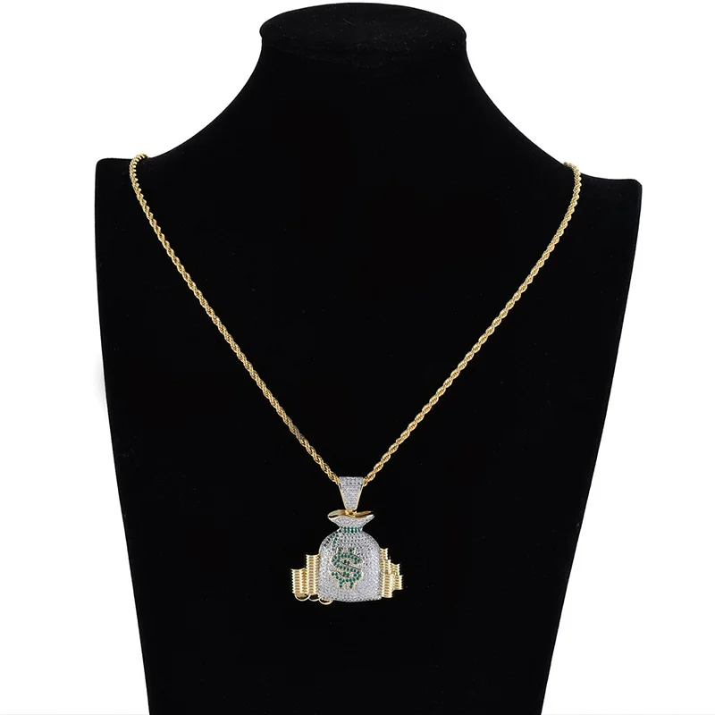 Bling хип-хоп доллар $ символ кошелек кулон Льдом Из кубического циркония ожерелье