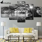 Картина ArtSailing HD с черно-белым рисунком, настенное художественное полотно с деревом и рекой, 5 шт., Декоративные плакаты для гостиной