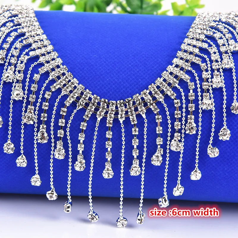Bling bling 1 ярдов/партия Стразы танцевальная Серебряная цепочка с кристаллами, кисточки украшения пришивные стразы для одежды окантовка ожерелье отделка