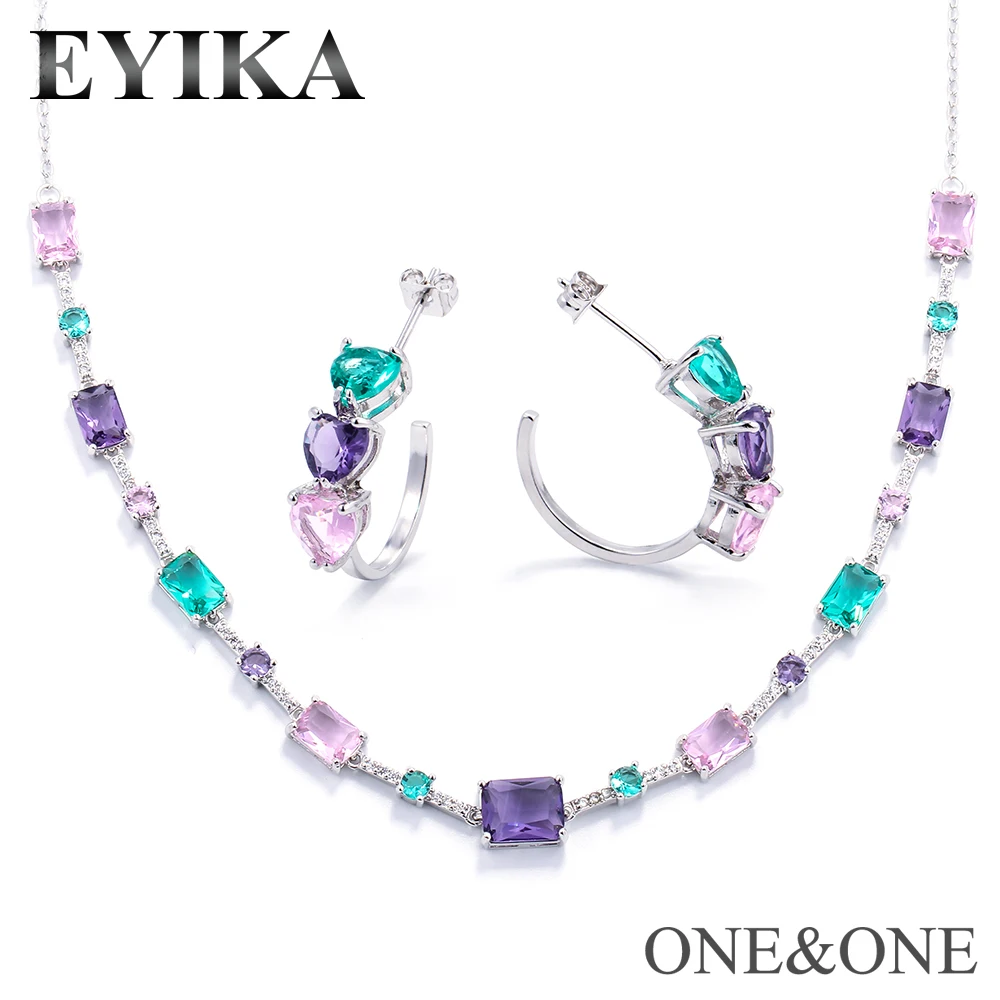 EYIKA 2019 новейший ювелирный набор квадратное ожерелье и серьги гвоздики в форме