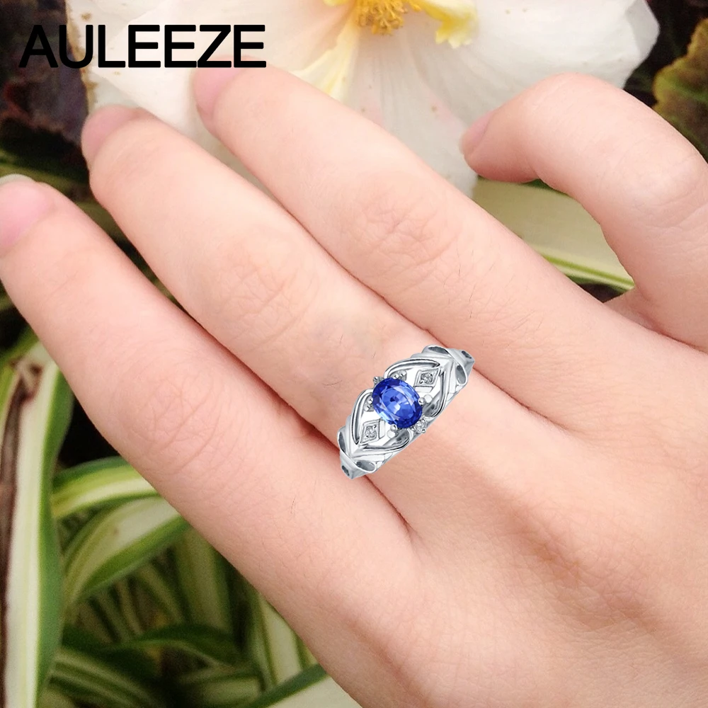 Кольцо женское из белого золота 585 пробы с овальным сапфиром 1 карат|diamond jewelry|14k
