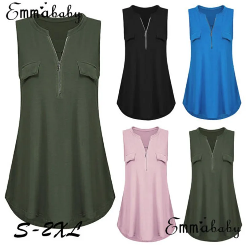 Модное женское летнее без рукавов на молнии Повседневная Свободная хлопковая