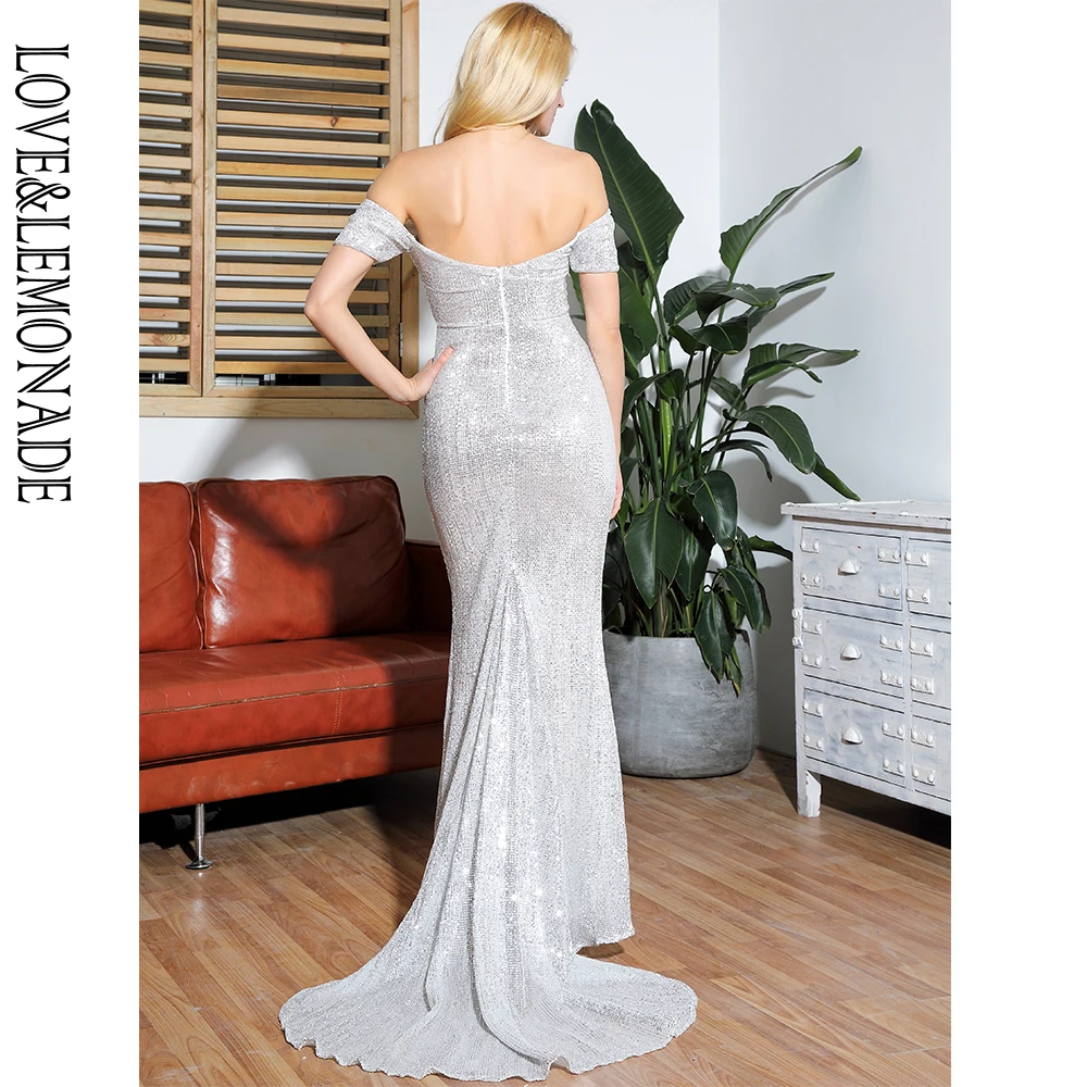 Женское облегающее платье LOVE & LEMONADE серебристое футляр с коротким рукавом и