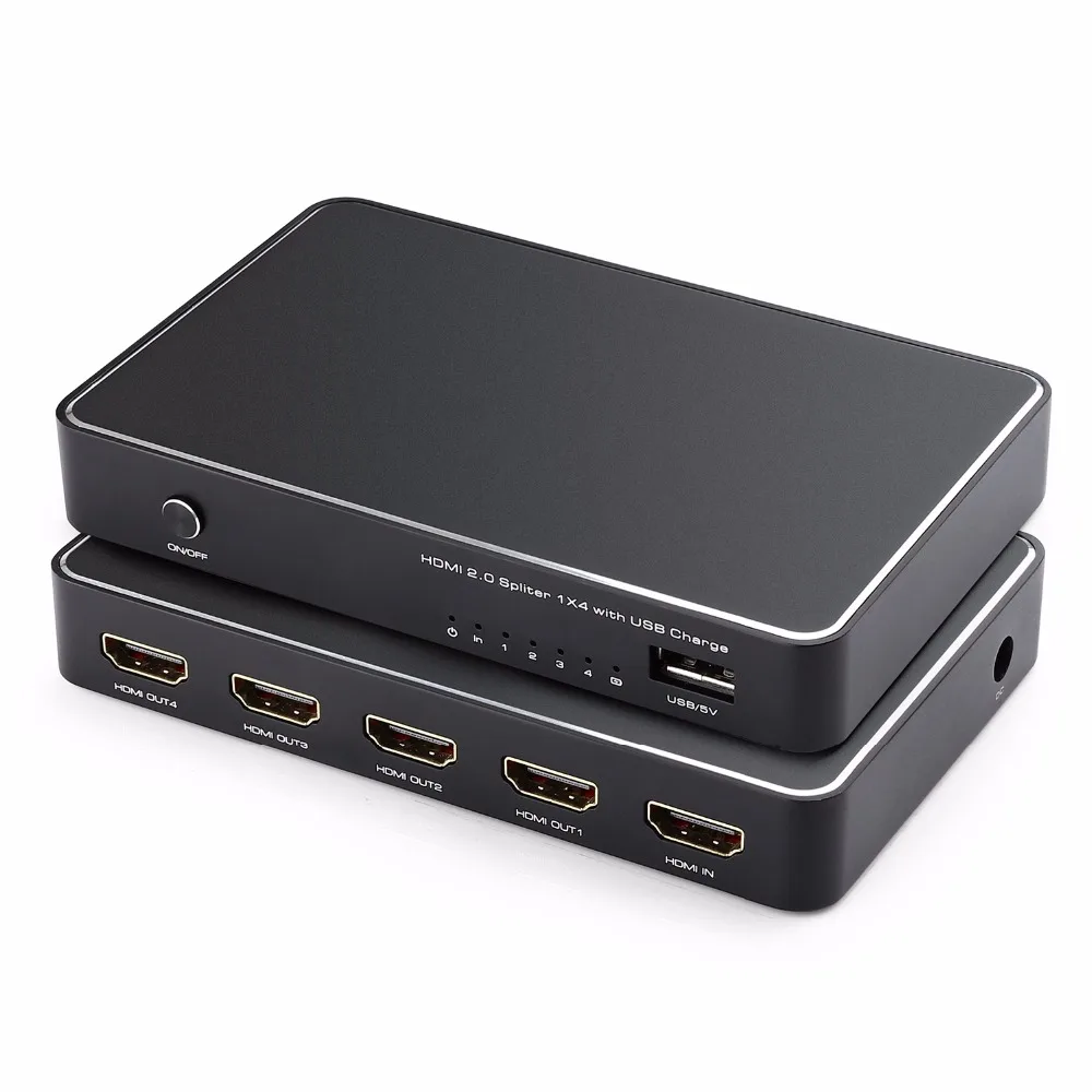 Разветвитель HDMI 2 0 1x4 разветвитель с поддержкой QC2.0 быстрая зарядка через USB