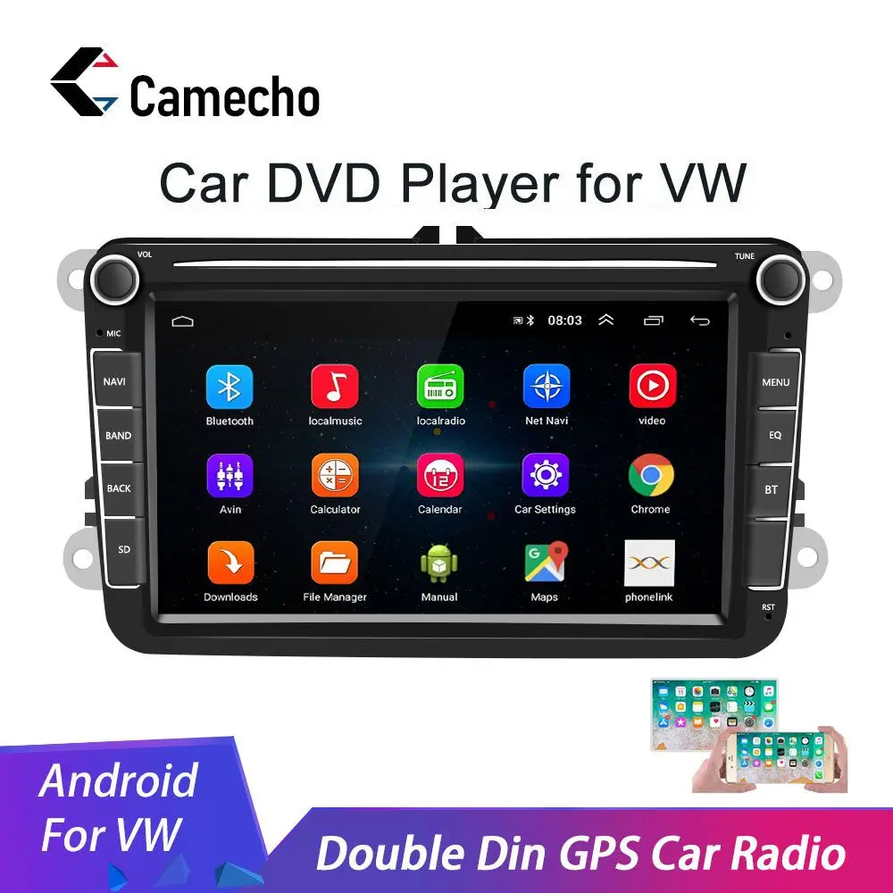 Camecho 2 Din Android 8,1 автомобильный Радио gps Мультимедиа для Volkswagen Skoda Octavia golf 5 6 touran passat B6 polo tiguan jetta yeti
