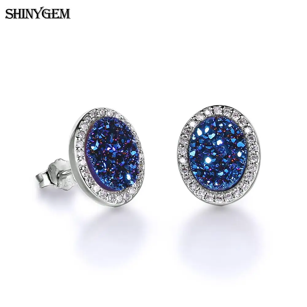 Женские серьги гвоздики с натуральным опалом ShinyGem маленькие сверкающие Овальная
