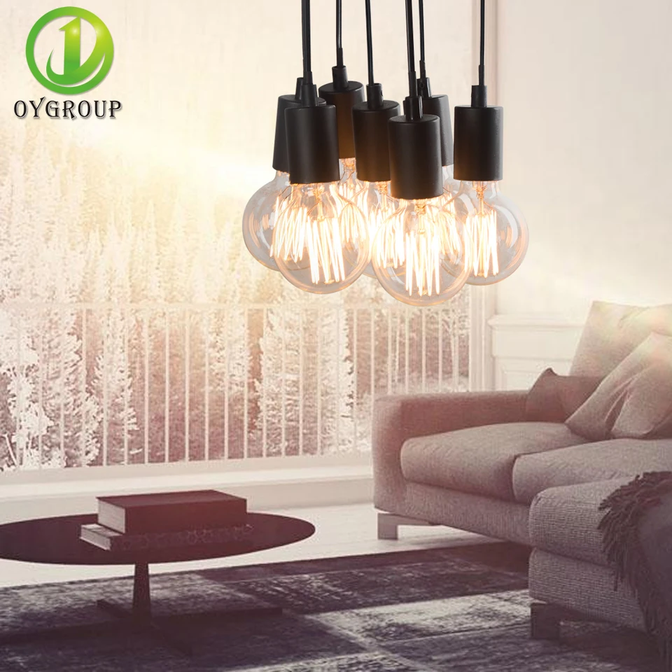 Потолочная железная черная лампа с 7 насадками подвесной светильник в стиле