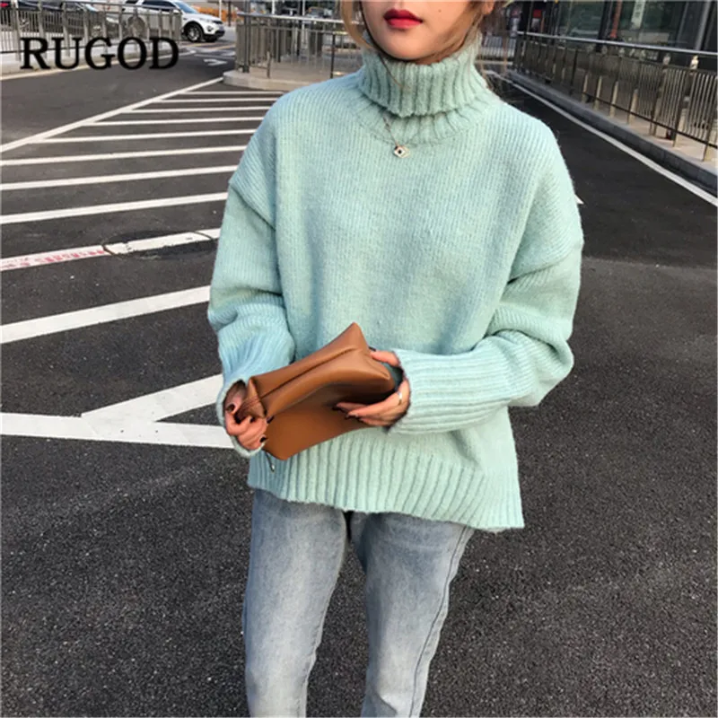 Женский однотонный вязаный свитер RUGOD Повседневный пуловер оверсайз с высоким
