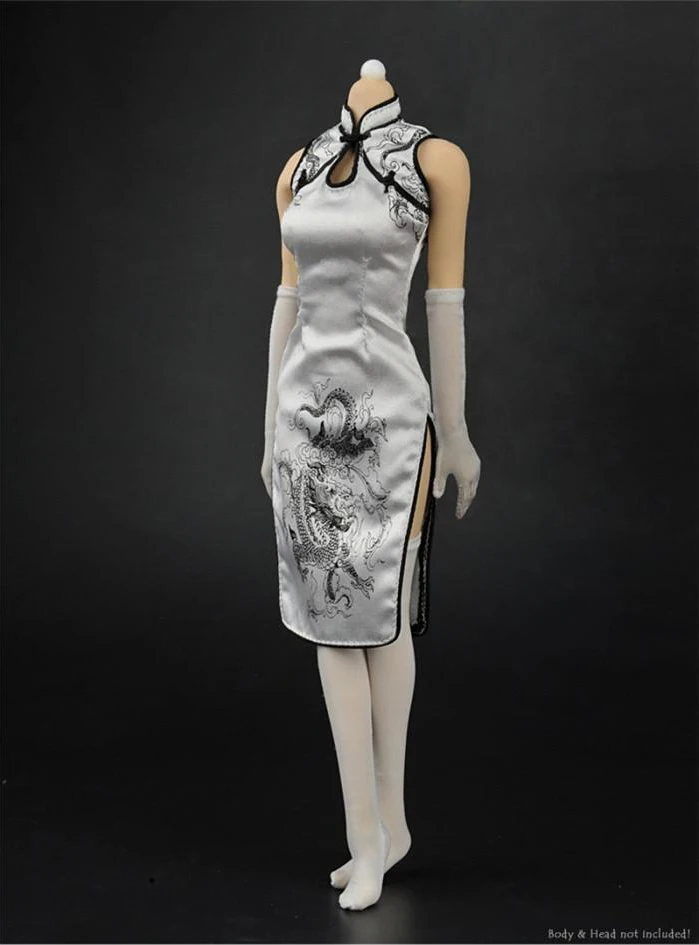 1/6 Scale Female Clothing Accessories Chinese Style Cheongsam Costume White Set for 12'' Female PH Figure Body
