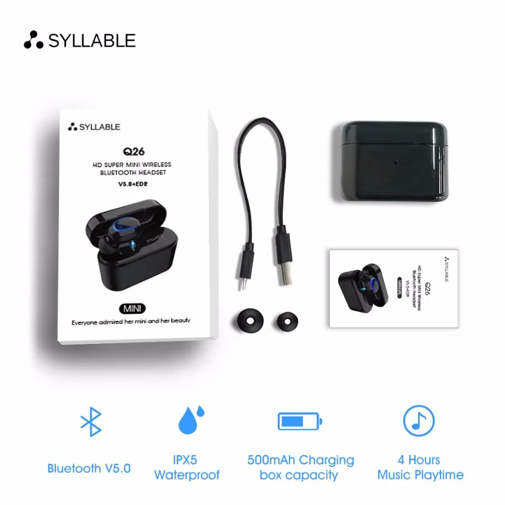 Наушники SYLLABLE Q26 емкостью аккумулятора 50 мАч BT V5.0 зарядное устройство чехол 500