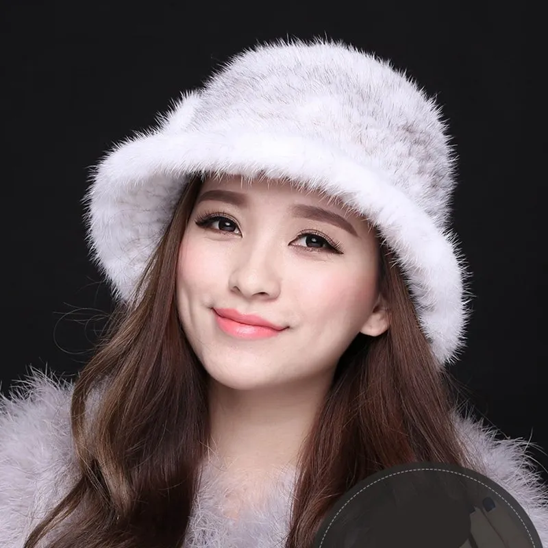 Женские шапки-федоры из натурального меха норки зимние теплые шапки модные