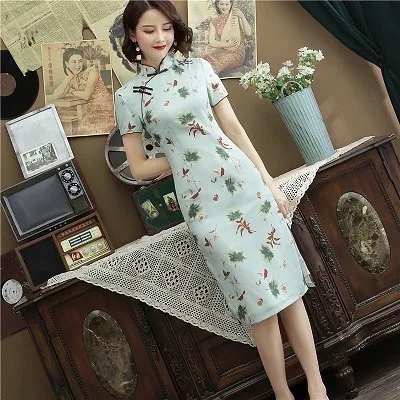 green Sheng Coco новые шелковые платья Чонсам розовые двойные китайские Qipao Печатные Средние Длинные древние шелковые Улучшенная одежда розовые цветы - Цвет: green