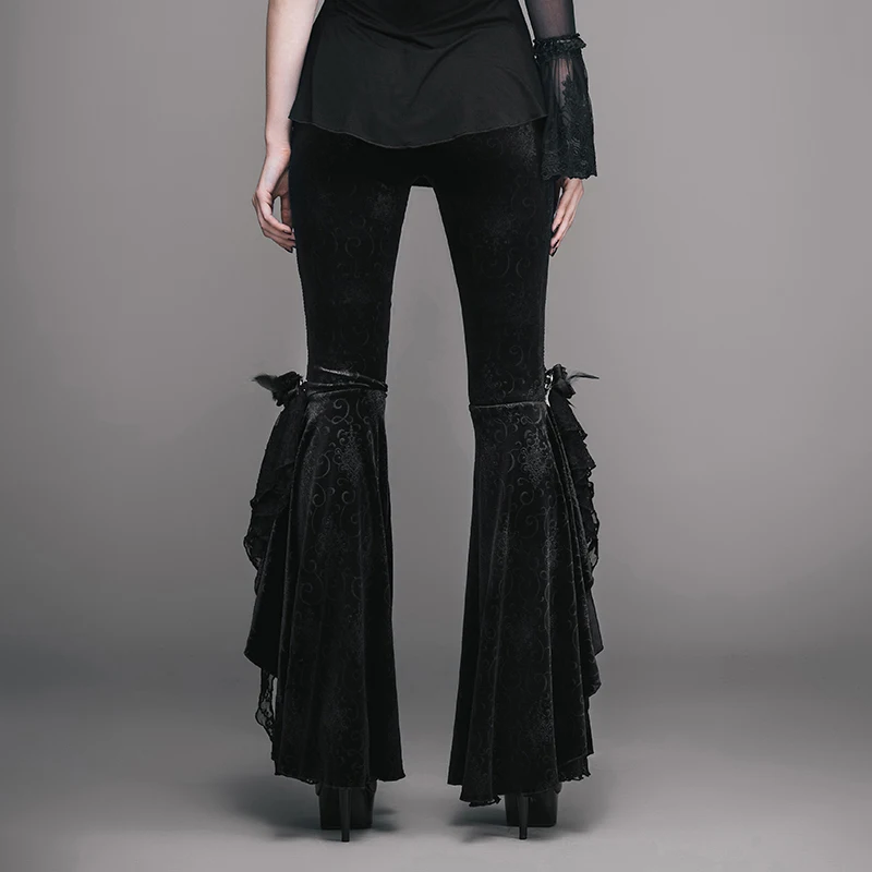 EVA LADY Gothic Dark Embroidery Velour Flare Pants Steampunk Stage Performance Women Trousers with Rose Lace Decorated | Женская одежда