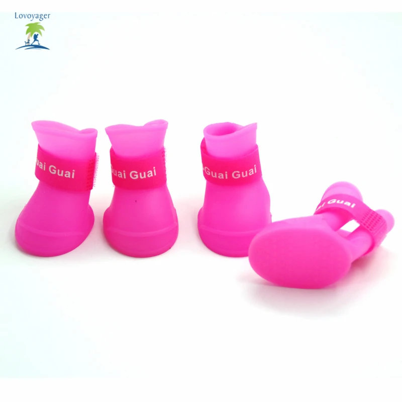 4 шт./компл. милые водонепроницаемые ботинки для собак резиновые дождя яркие