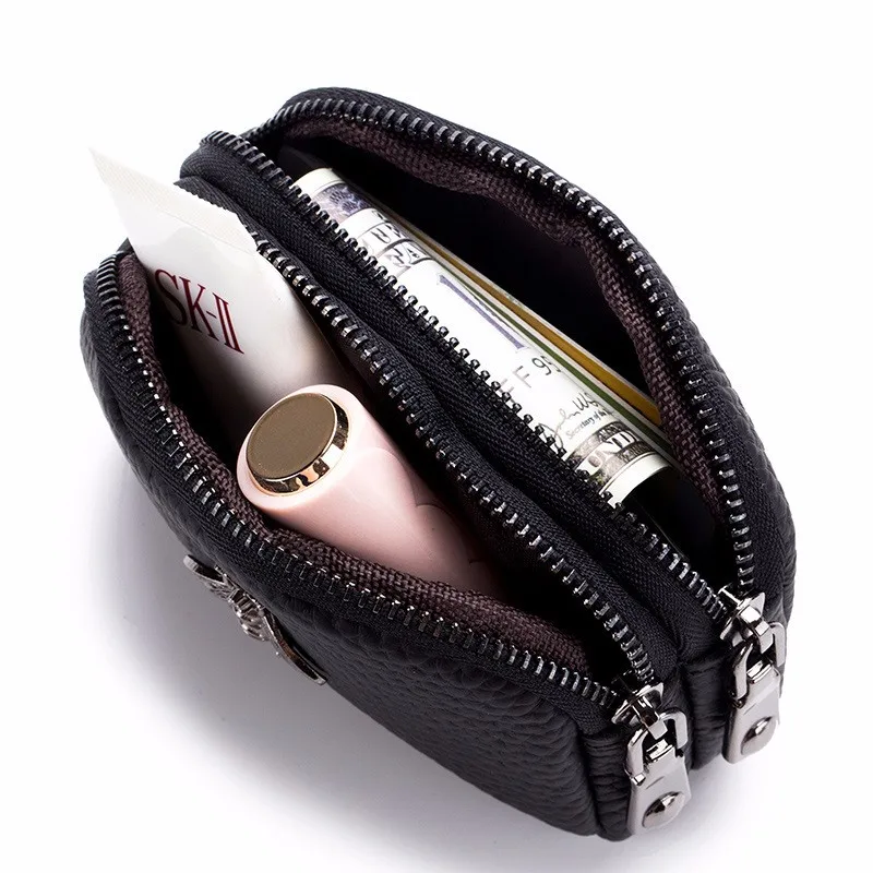

Double Zipper Small Purse Female PU Leather Organizer Wallet Mini Pouch Classic Cute Coin Purse Clutch Bag Carteira Feminina