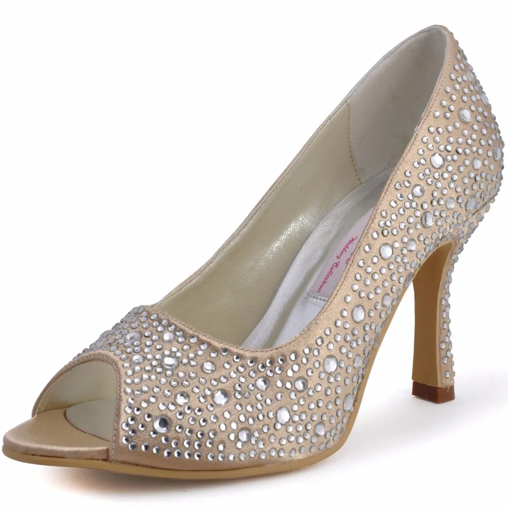 EP11066/Женская обувь на высоком каблуке с открытым носком и стразами атласная для