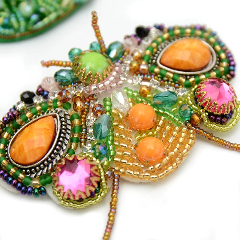 Вышивка бисером ручной работы 3D оранжевый цвет Бабочка лист блестки аппликация